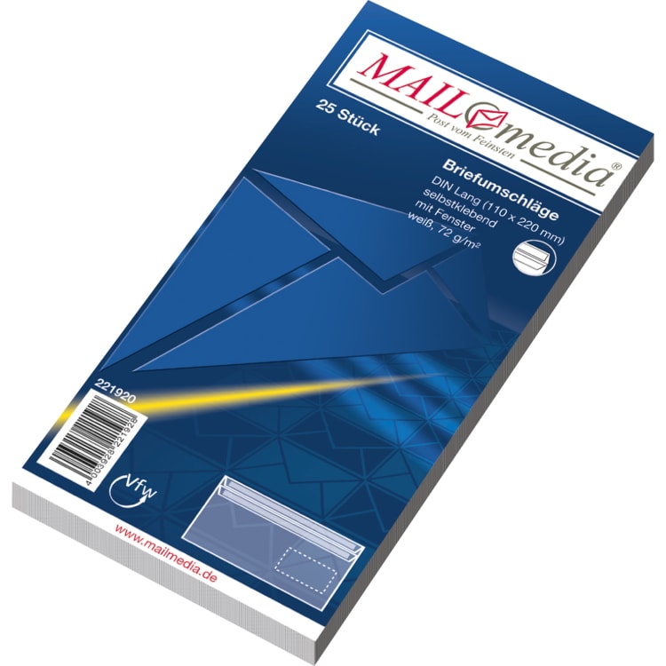 MAILmedia envelope DL with window self-adhesive 25 pieces white