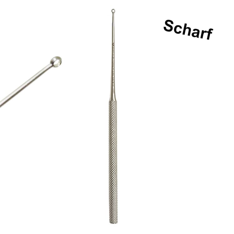 Buck Ear Curette, Sharp, Size = 14.5 cm, Fig. 0