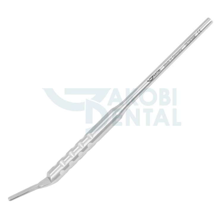 Scalpel Holder # 5 for one blade, round, curved, total length 150mm, satin finish surface, stainless steel