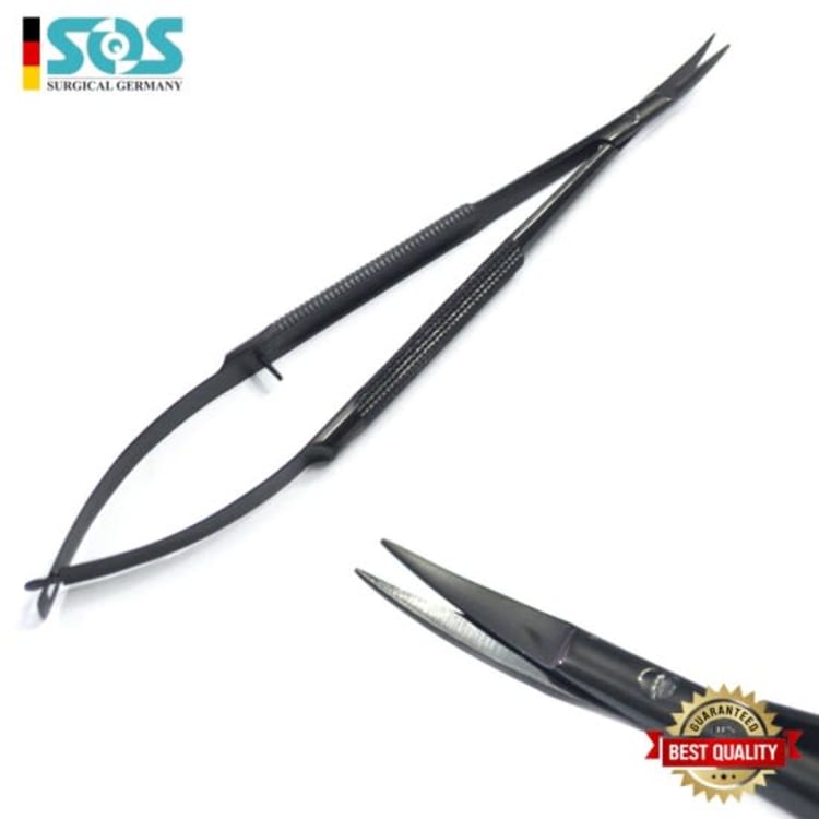 Castroviejo Scissors, Black Coated, Length = 14 cm, Straight