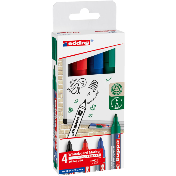 edding whiteboard marker 1.5-3 mm 4 pieces assorted