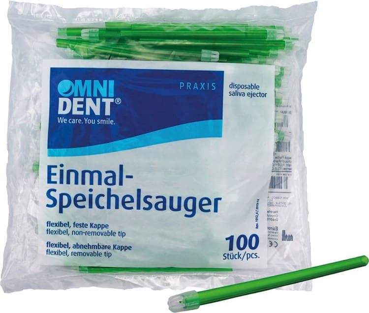 Omnident Einmal-Speichelsauger Feste Kappe Green 100er