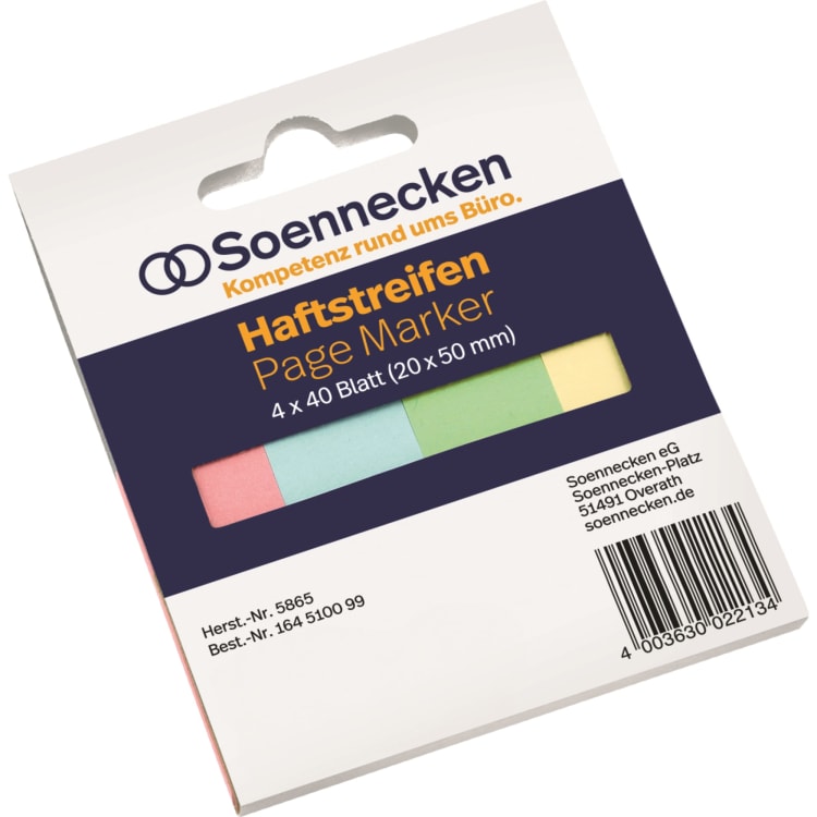Soennecken recycled index tabs 20x50 mm 40 sheets 4 pieces assorted