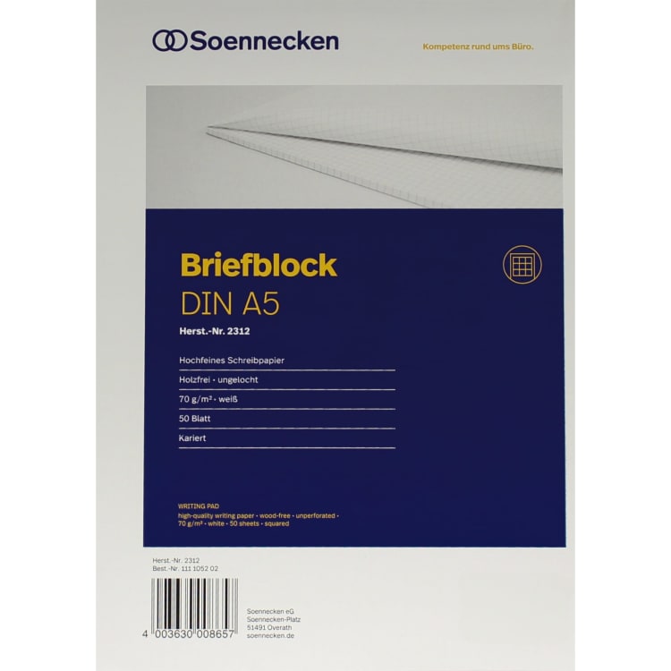 Soennecken writing pad A5 70 g squared 50 sheets white