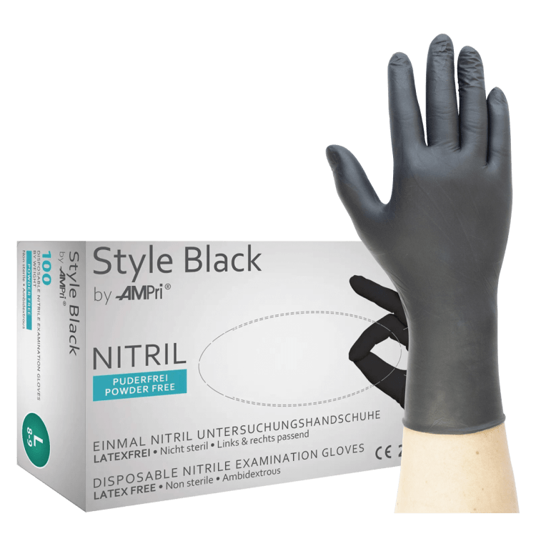 Style Black - Nitrilhandschuhe schwarz, puderfrei - L (100 Stück)