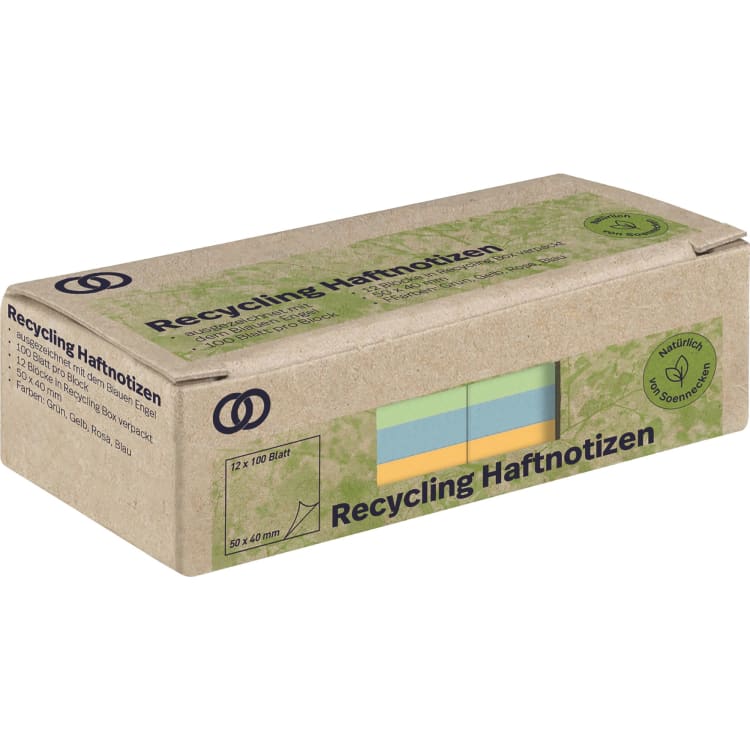 Soennecken oeco recycled sticky notes 50x40 mm 100 sheets 12 pieces assorted