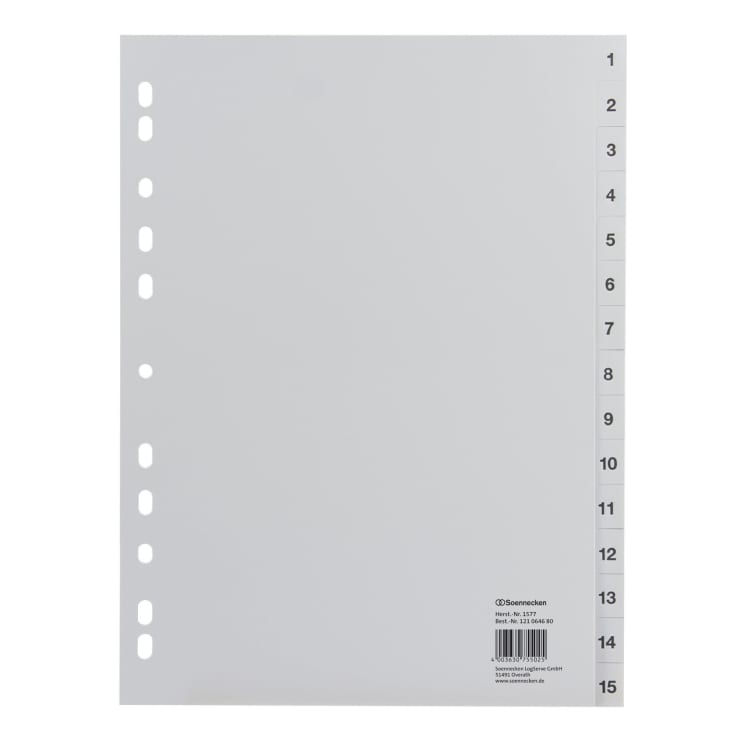 Soennecken index divider set A4 1-15 full height PP grey
