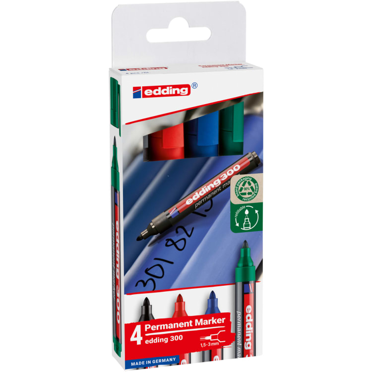 edding permanent marker 1.5-3 mm assorted 4 pieces