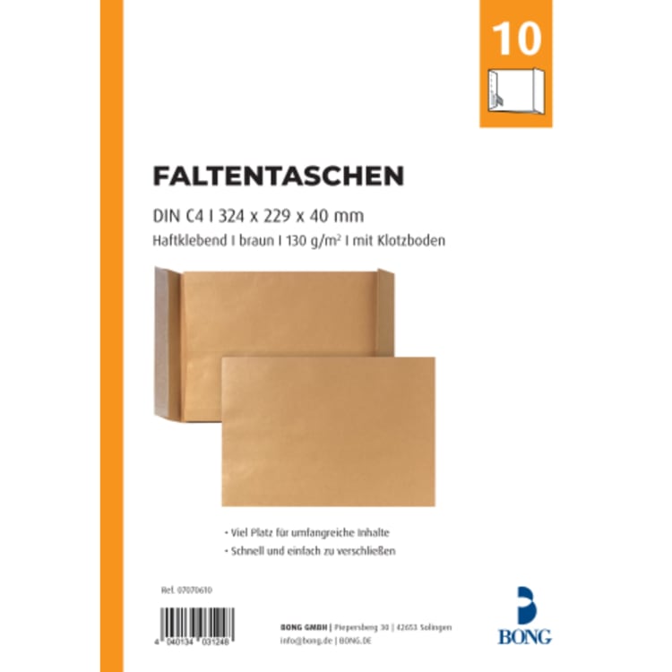 Posthorn gusset envelope C4 120 g without window peel & seal 10 pieces brown