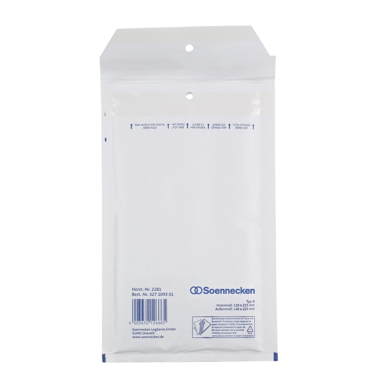Soennecken bubble mailer B/00 110x215 mm peel & seal 5 pieces white
