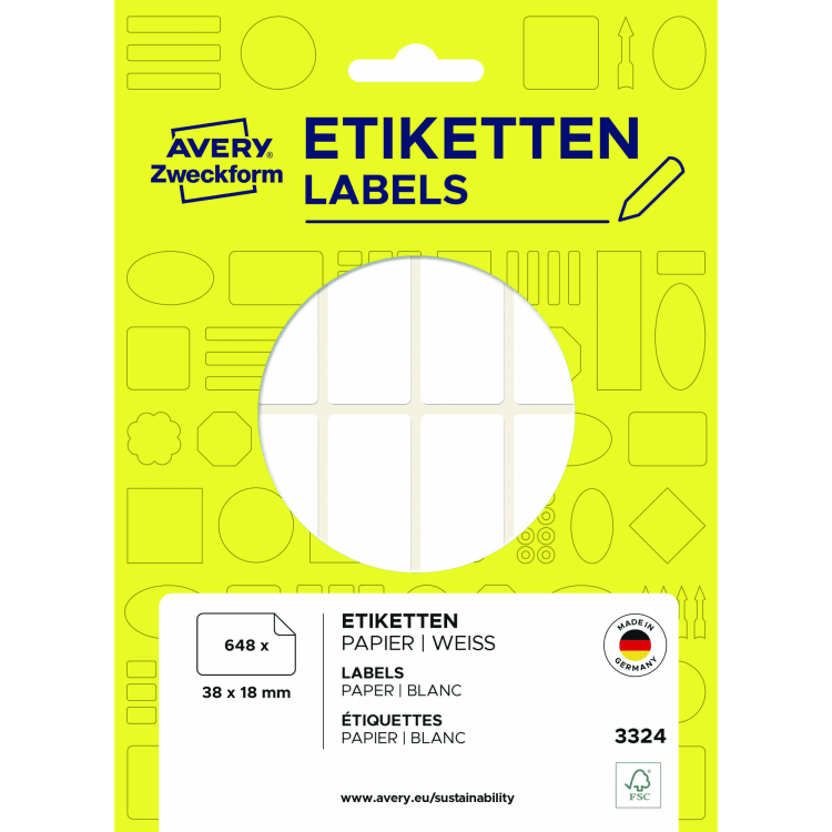 Avery Zweckform Etikett 38x18 mm 648 Stück weiß