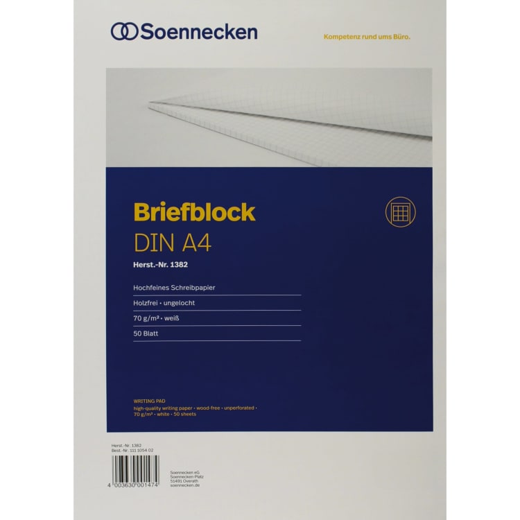 Soennecken writing pad A4 70 g wood-free 50 sheets squared white