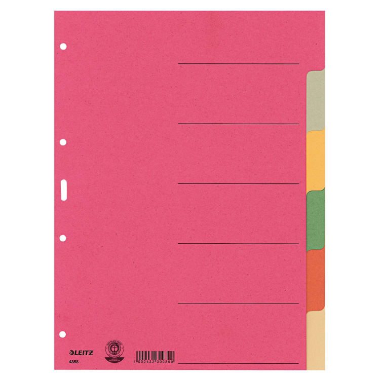 Leitz index divider set blank A4 cardboard coloured assorted