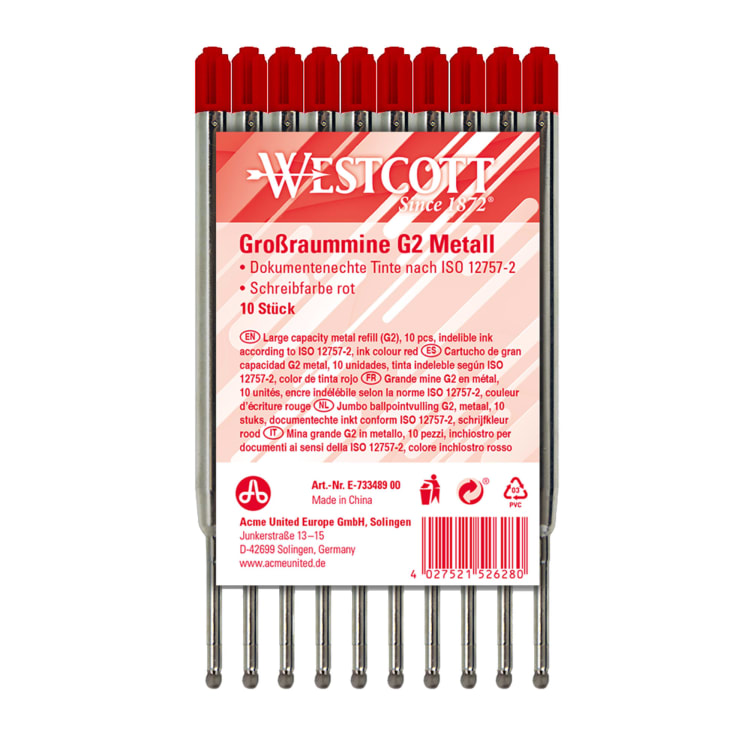 Westcott ballpoint refill G2 1.2 mm 10 pieces red