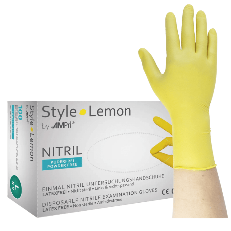 Style Lemon - Nitrilhandschuhe gelb, puderfrei - S (100 Stück)