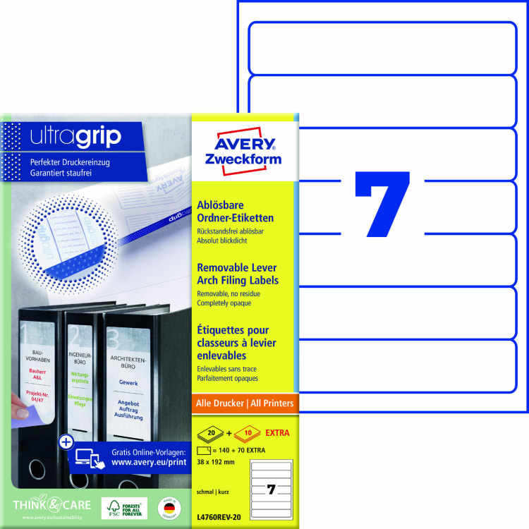 Avery Zweckform label 38x192 mm removable 210 pieces