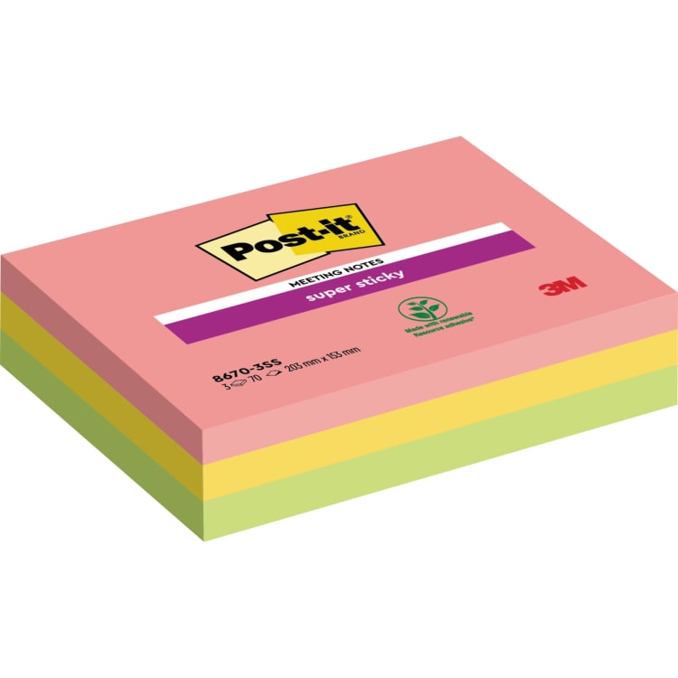 Post-it sticky notes Super Sticky MeetNote 203x152 mm 3 pieces
