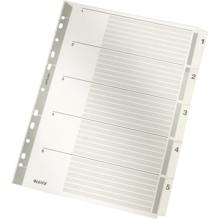 Leitz index divider set A4 1-5 full height 160 g cardboard grey