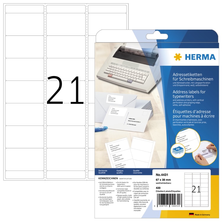 Herma label 67x38 mm 420 pieces white