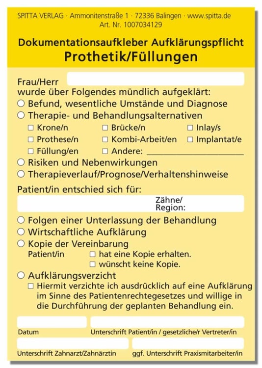 Doku-Aufkleber z. Aufkl. Prothetik 50St