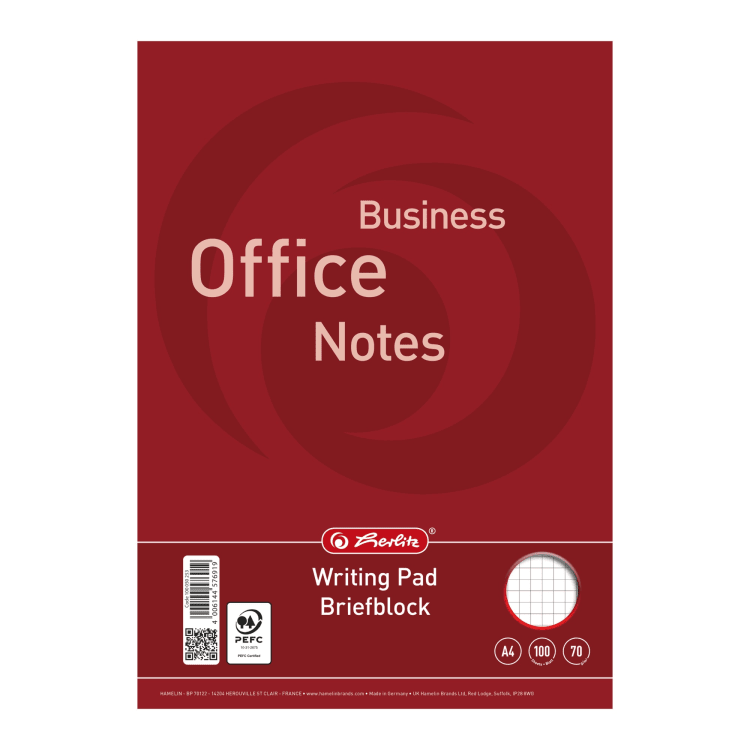 Herlitz writing pad A4 4-hole punched 100 sheets squared