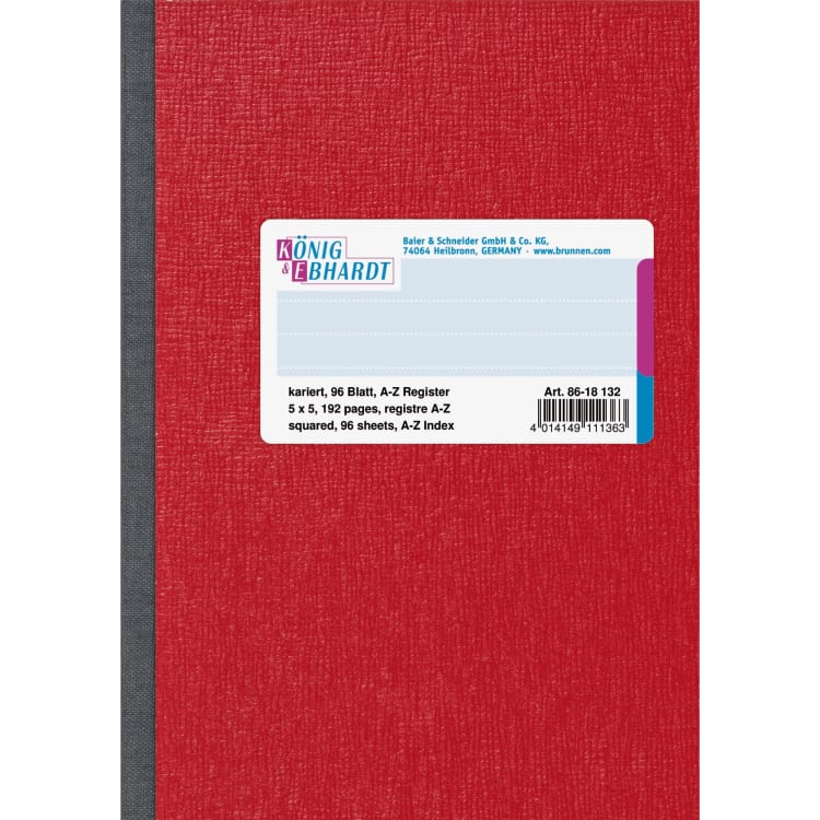 König+Ebhardt notebook A6 squared 96 sheets red
