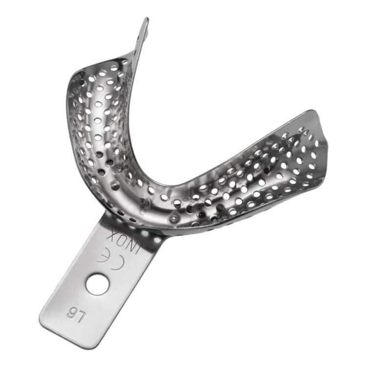 Impression tray, perforated, edentulous, L6, lower jaw XL