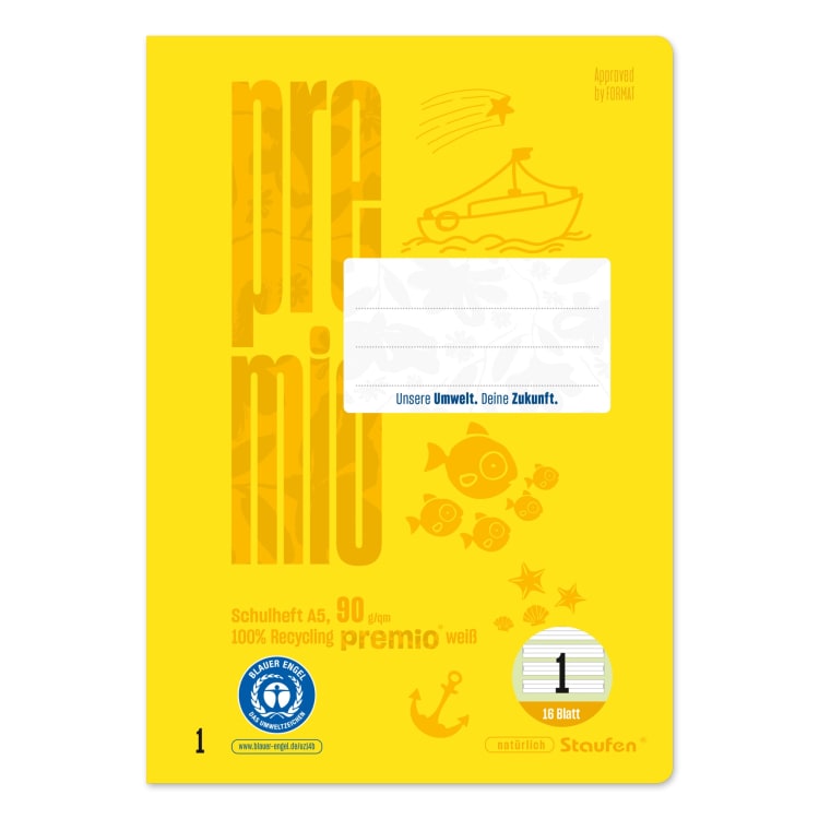 Staufen exercise book Premio A5 90 g ruling Lin 1 ruled 16 sheets