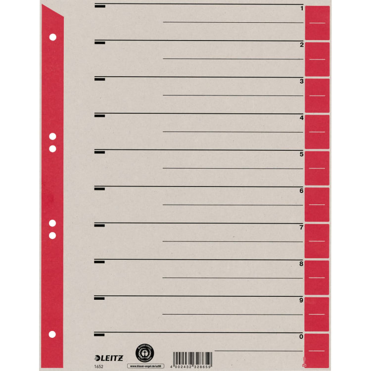 Leitz divider sheet A4 230 g cardboard 100 pieces red