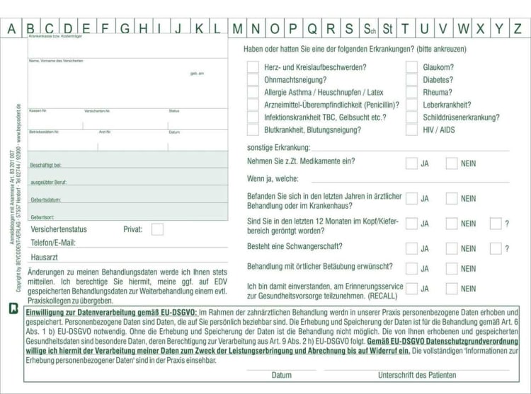 Anmeldebogen + Anamnese Deutsch Bl