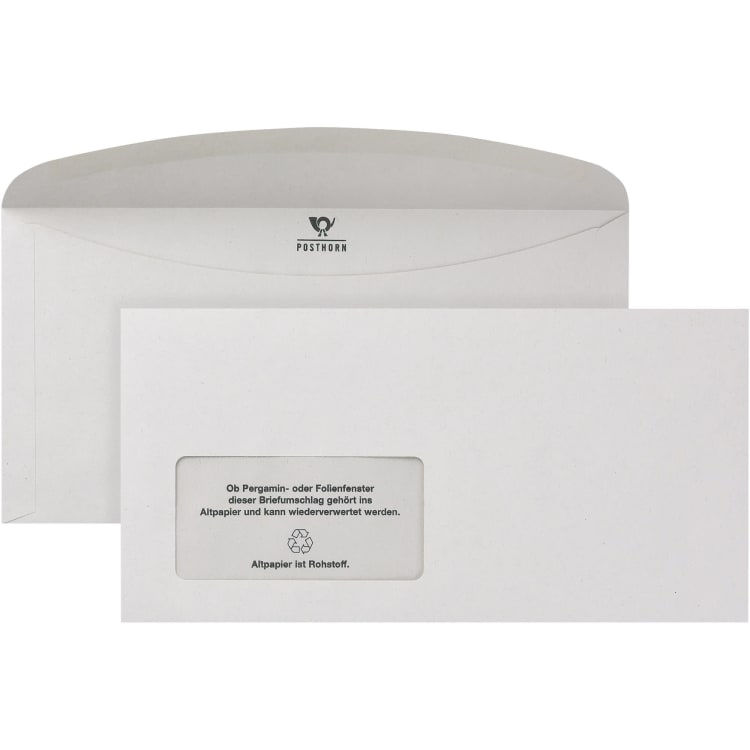 Posthorn envelope C6/5 recycled with window gummed 1,000 pieces grey