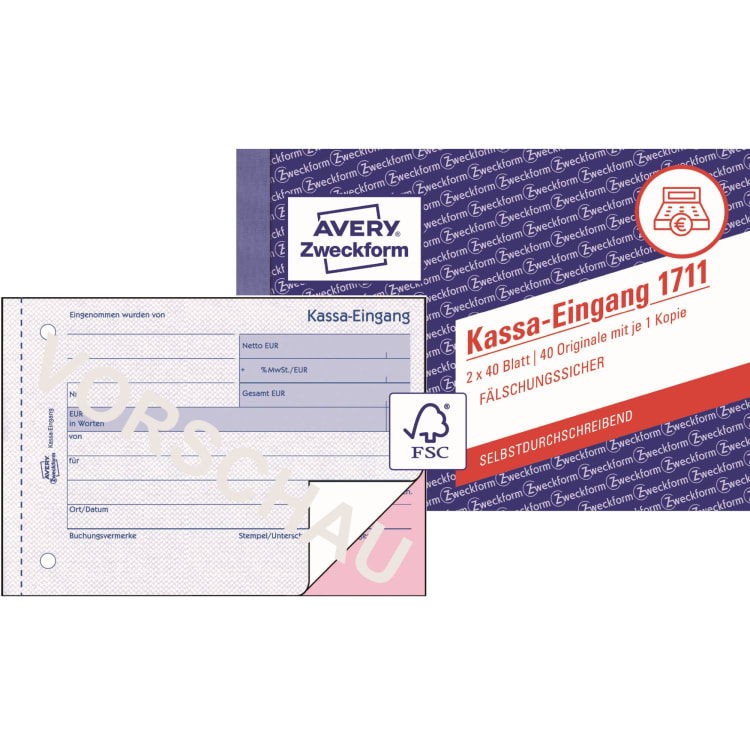 Avery Zweckform Kassa-Eingangsbuch DIN A6 quer 2fach