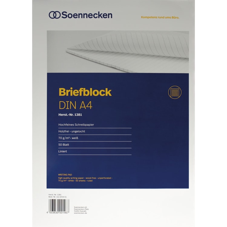 Soennecken writing pad A4 70 g wood-free 50 sheets ruled white