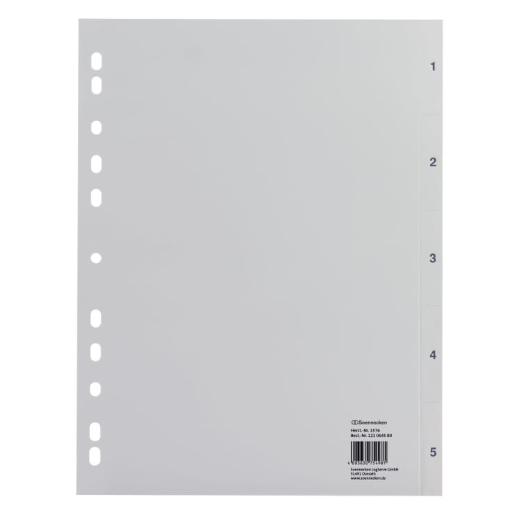 Soennecken index divider set A4 1-5 full height PP grey
