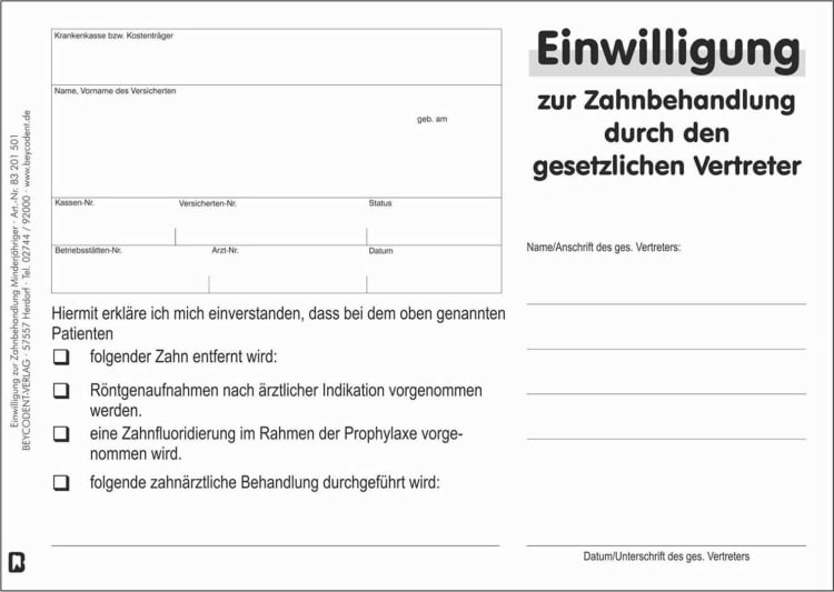 Einwilligung z. Zahnbeh. Bl