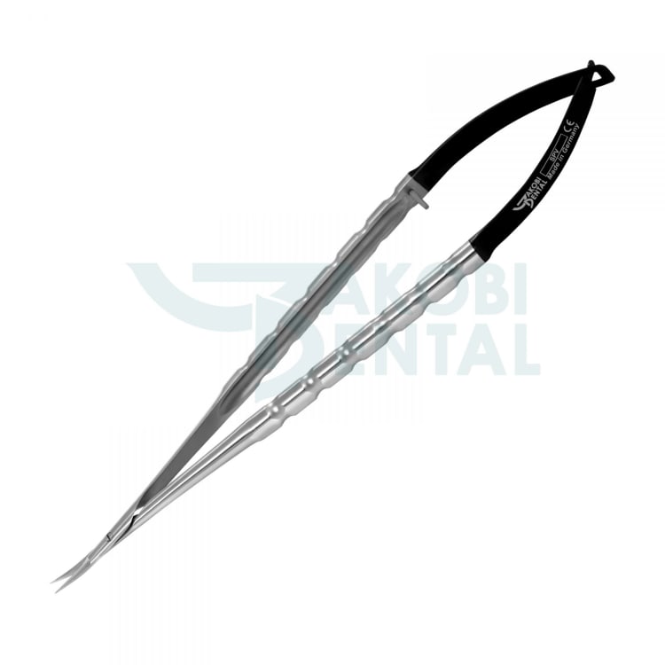 Micro scissors Castroviejo SPV, curved, round handles SHUNGIT-Line, serrrated total length 180mm, stainless steel