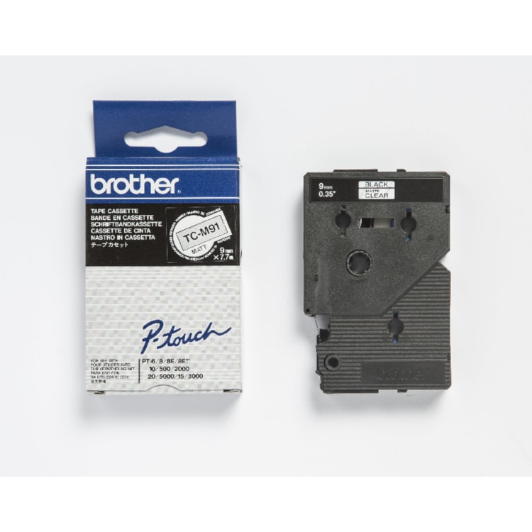 Brother label tape cassette TCM91 9 mm x 7.7 m laminated black on clear