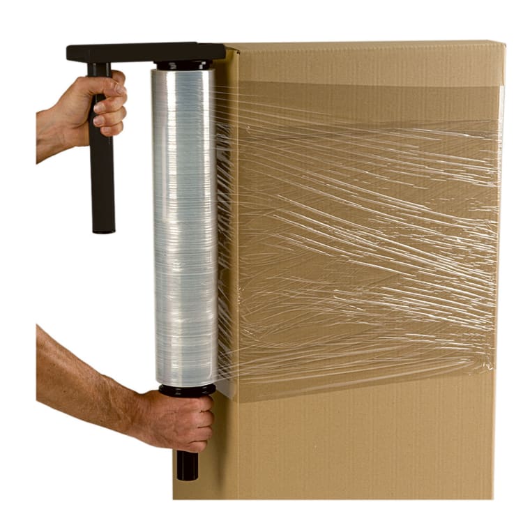 Hand dispenser for stretch film metal yellow