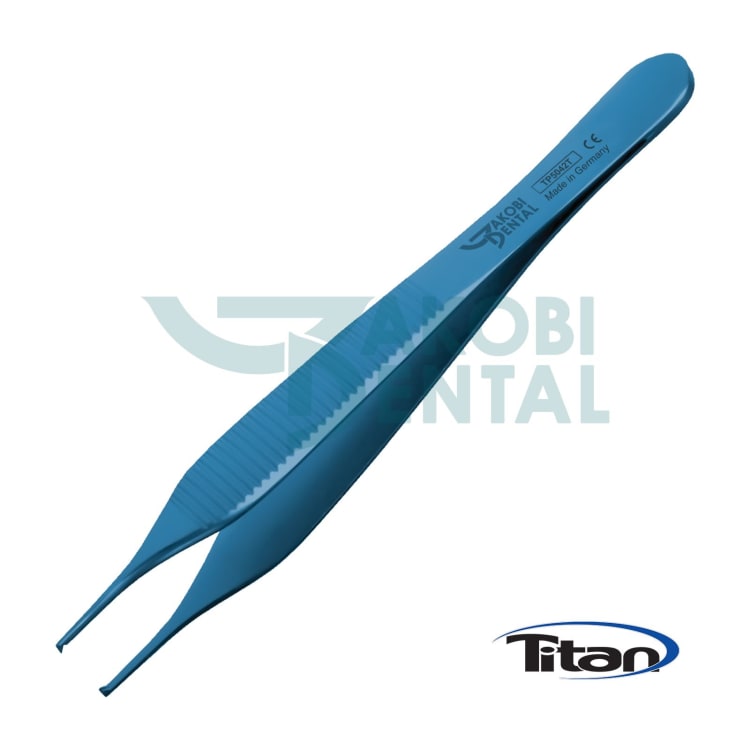 Tissue pliers Adson TP 5042, surgical, 1x2 toothed, length 120mm, made of titanium, blue anodized