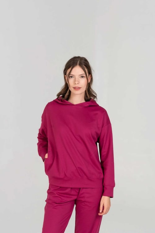 Van Laack Hoodie Oversize 3/4 Arm MWW-S18 Cranberry M