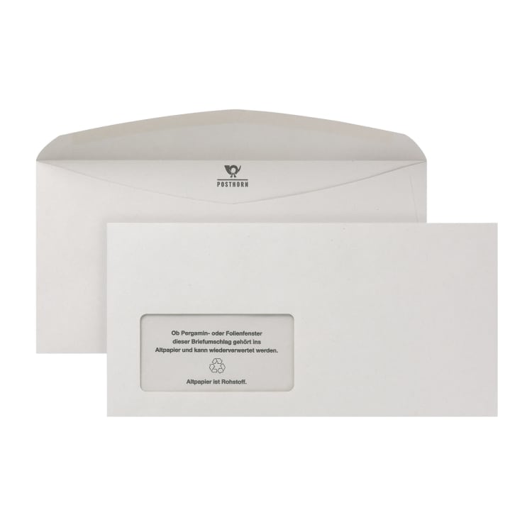 Posthorn envelope C6/5 recycled with window gummed 1,000 pieces grey