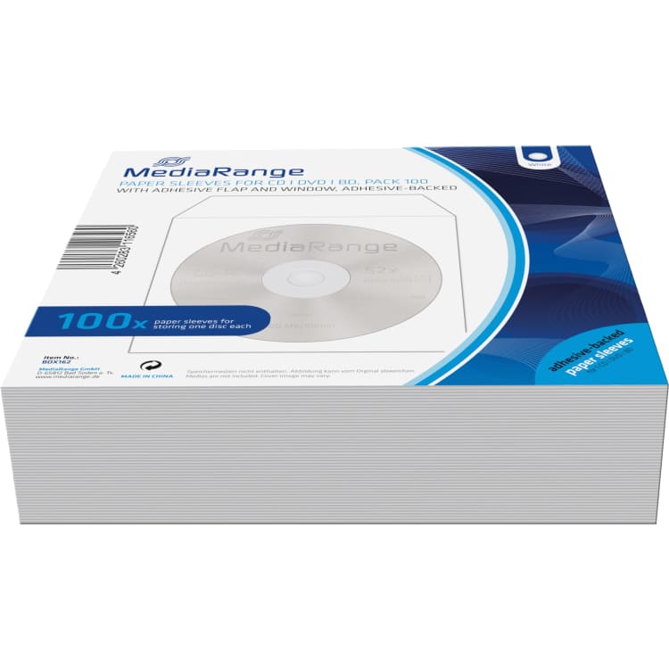 Media Range CD/DVD sleeve paper with window self-adhesive 100 pieces white