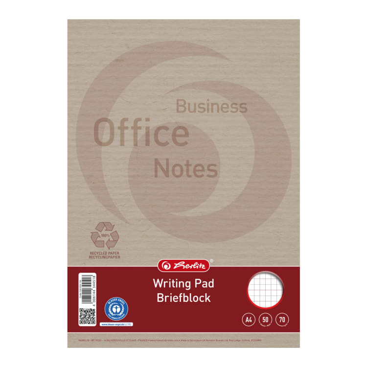 Herlitz writing pad A4 recycled 50 sheets squared