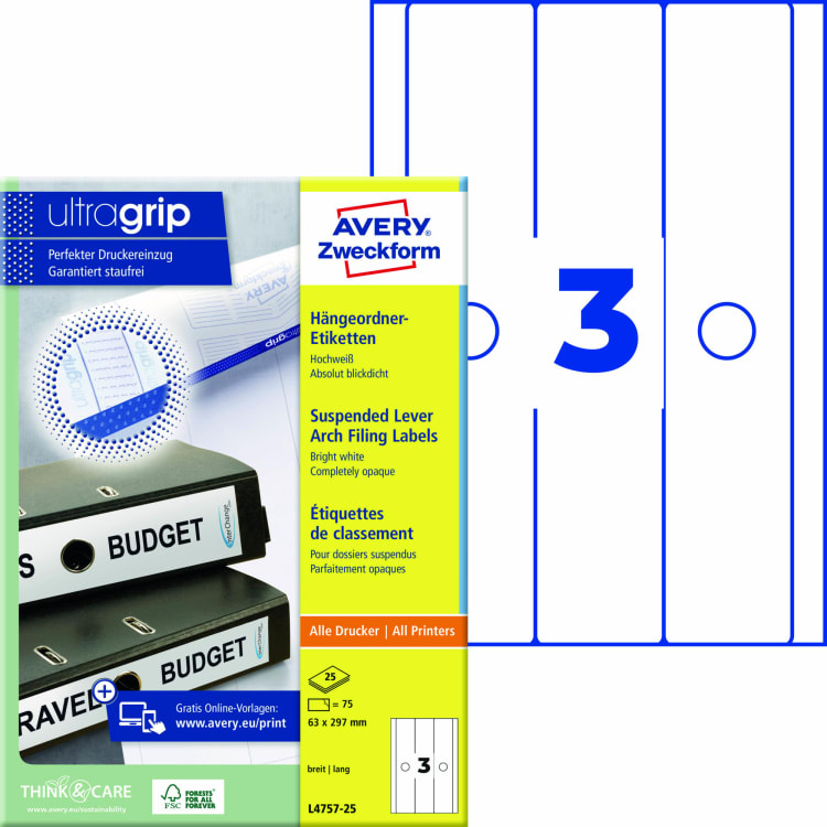 Avery Zweckform binder label 63x297 mm 75 pieces white