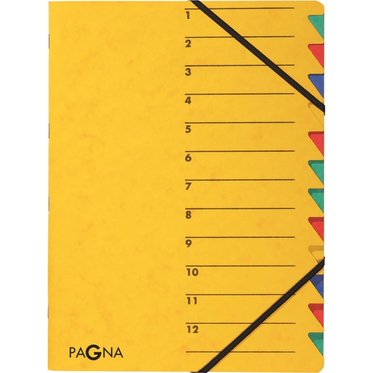 Pagna sorting folder EASY A4 12 compartments pressboard yellow