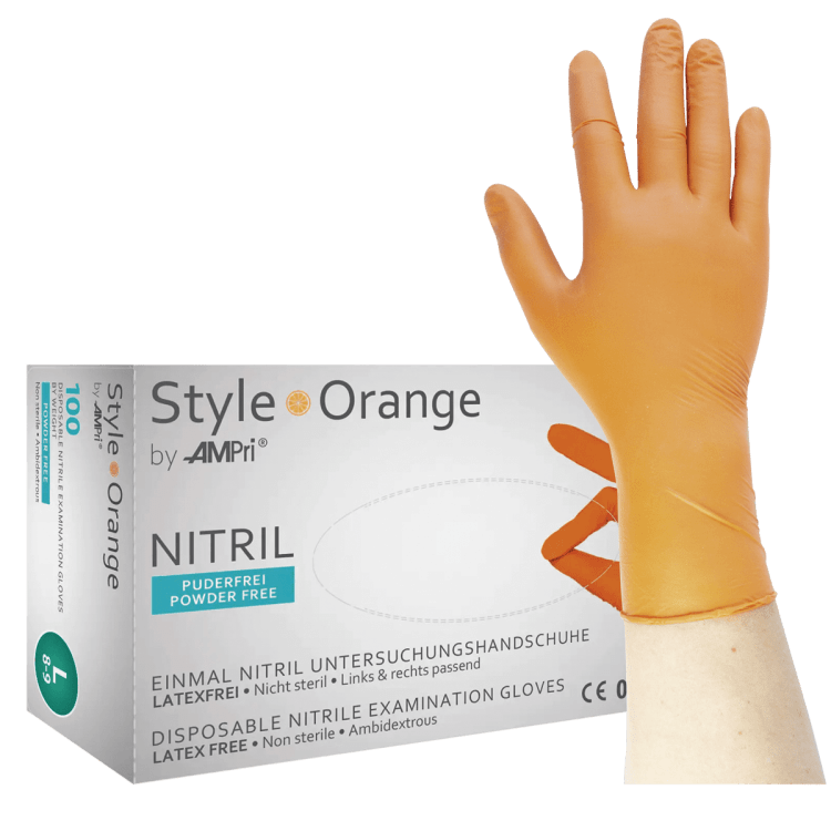 Style Orange - Nitrilhandschuhe orange, puderfrei - M (100 Stück)
