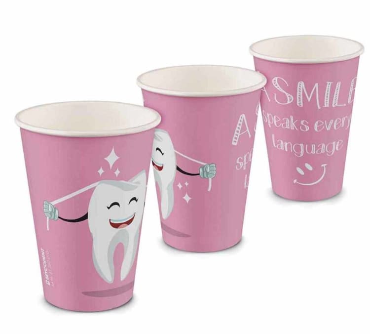 Mundspülbecher Papier Zahn rosa 100St