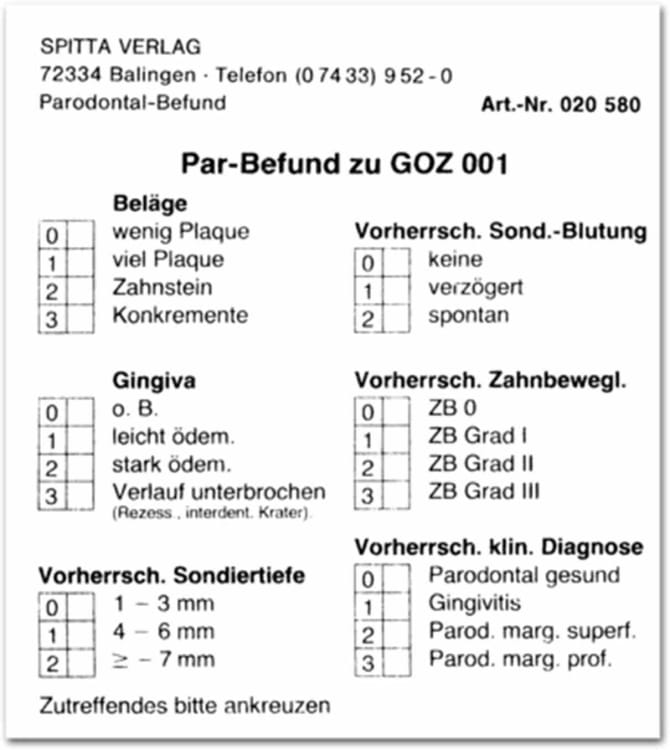 Par-Befund zur GOZ 001 50St