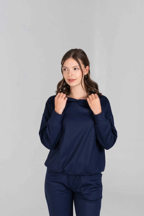 Van Laack Hoodie Oversize 3/4 Arm MWW-S18 Midnight XL