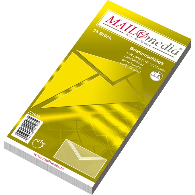 MAILmedia envelope DL without window gummed 25 pieces white